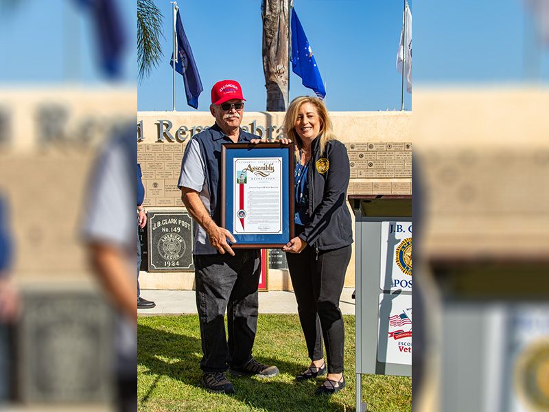 State Assembly Member Marie Waldron presents Escondido VetFest and JB Clark 149 a proclamation celebrating its 100 year anniversary